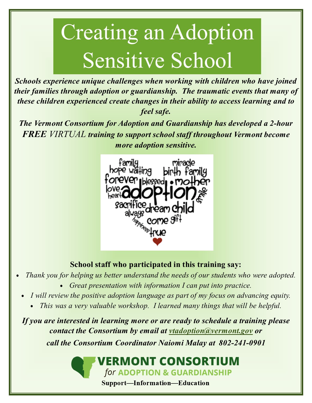 Adoption Sensitive School Training Flyer